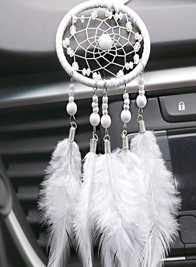 SPANICE Feather Dream Catcher Pendant, Small Car Charm for Wall & Bedroom Hanging Decorations (White) - Image 2